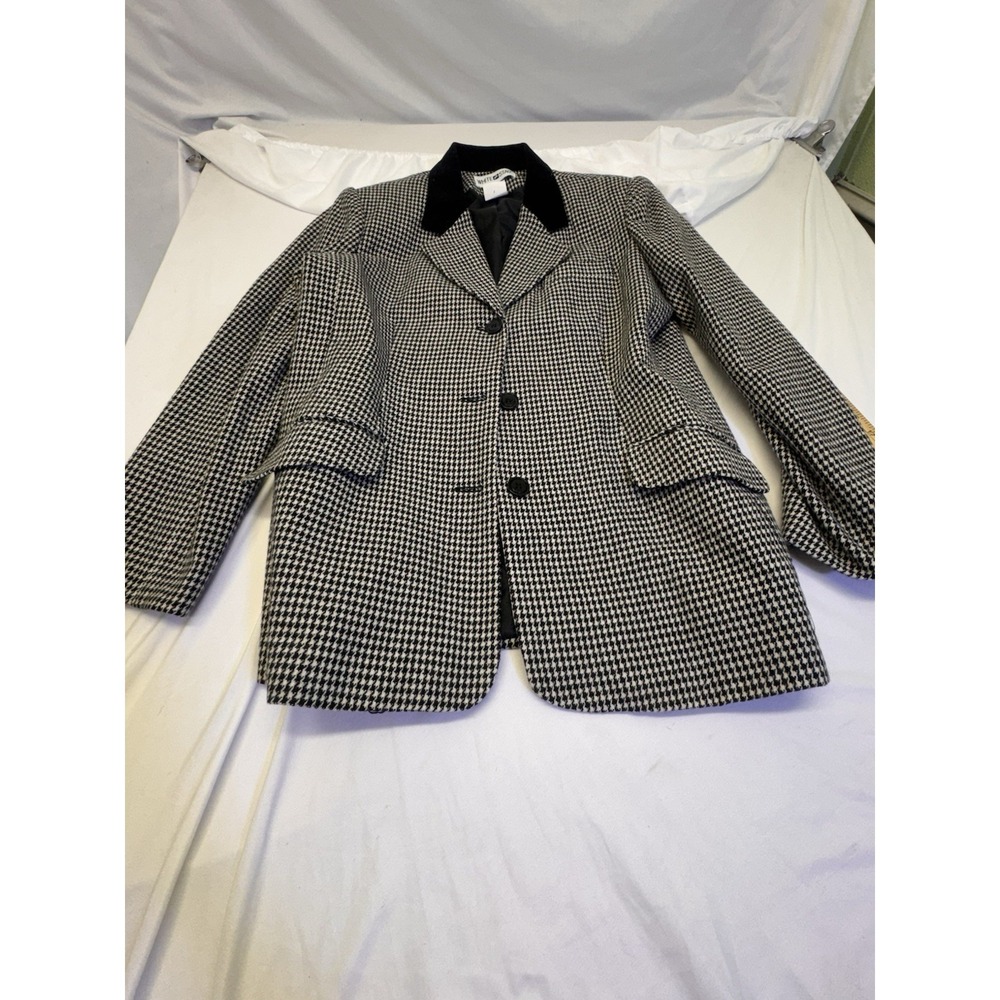 Vintage White Stag houndstooth blazer 12 velvet collar single button Wool 80s Us
